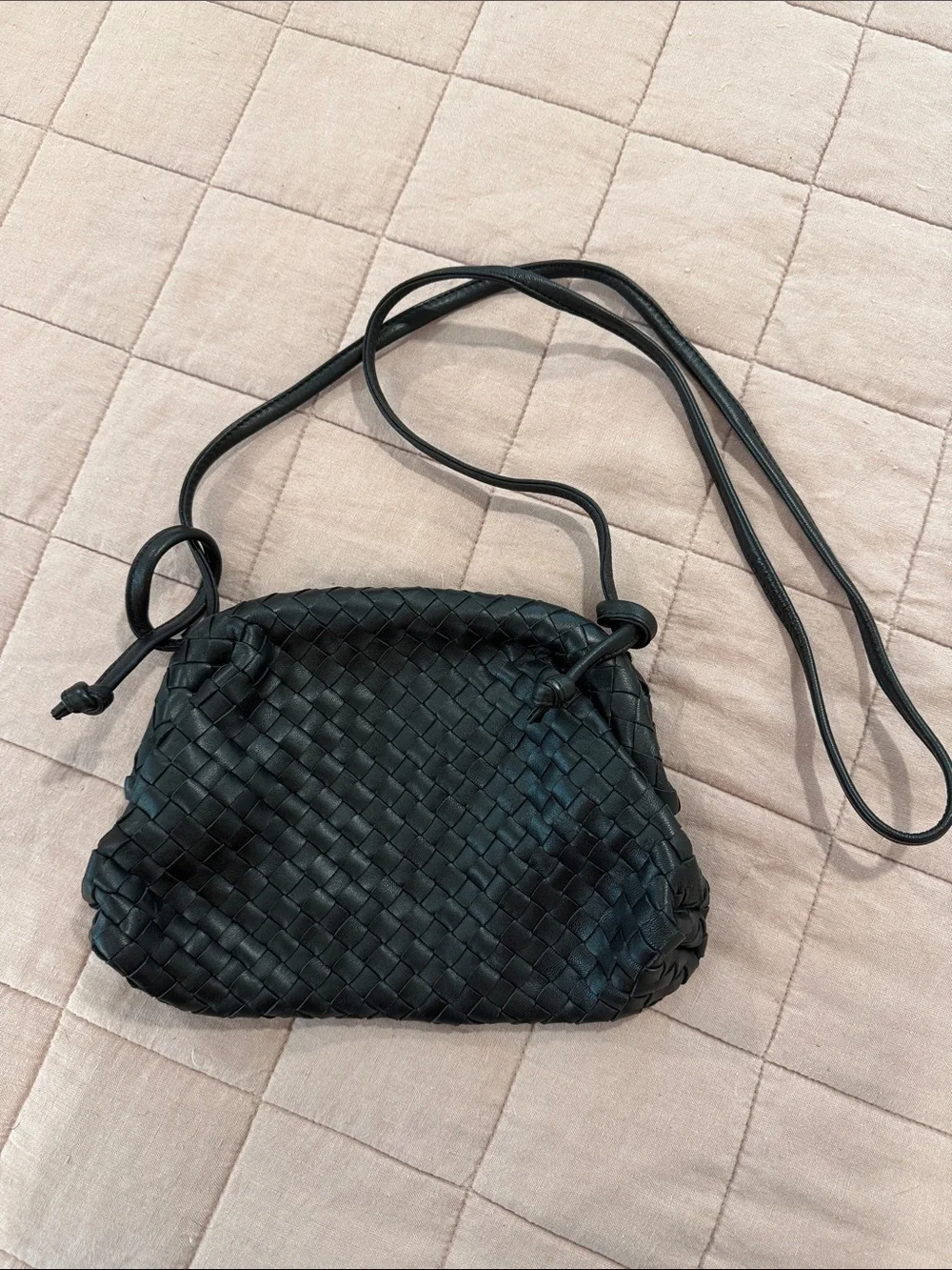 Handwoven Italian Leather Crossbody Pouch - Black